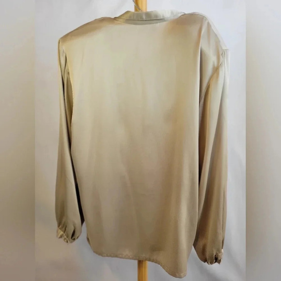 Vintage Rouie Tan Blouse Long sleeve button down collars tie  size 10 - Picture 4 of 5